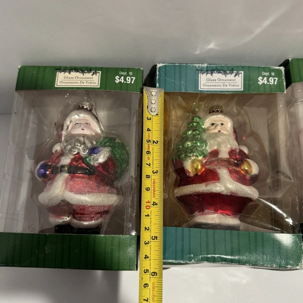Vintage Walmart Glass Santa Ornaments Set of 3 - 5
